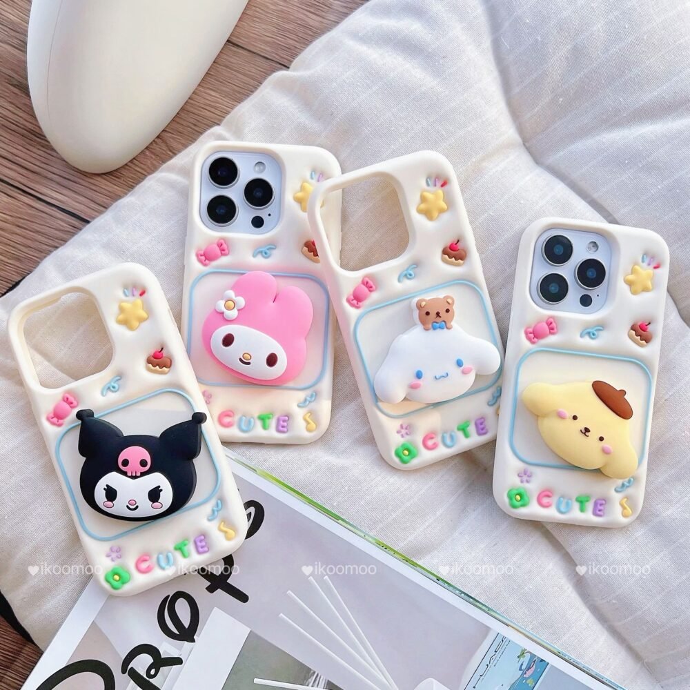 Softable Cute Family Phone Case+3D Rotatable Holder