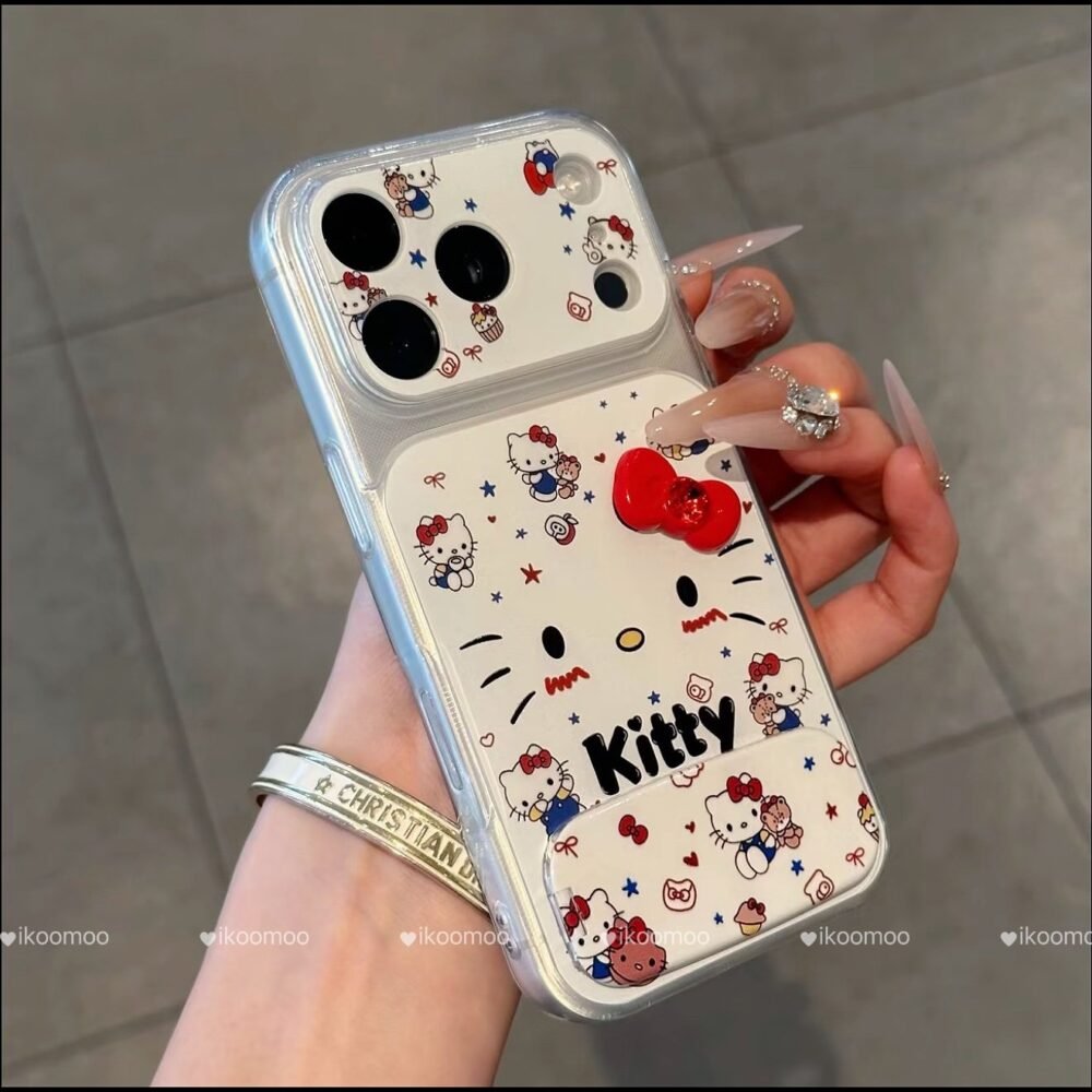 Cute Kitty Bow Protective Cover & Makeup Mirror Stand