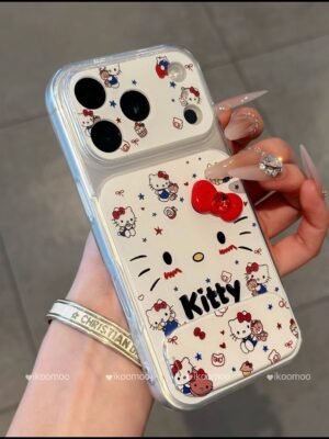 Cute Kitty Bow Protective Cover & Makeup Mirror Stand