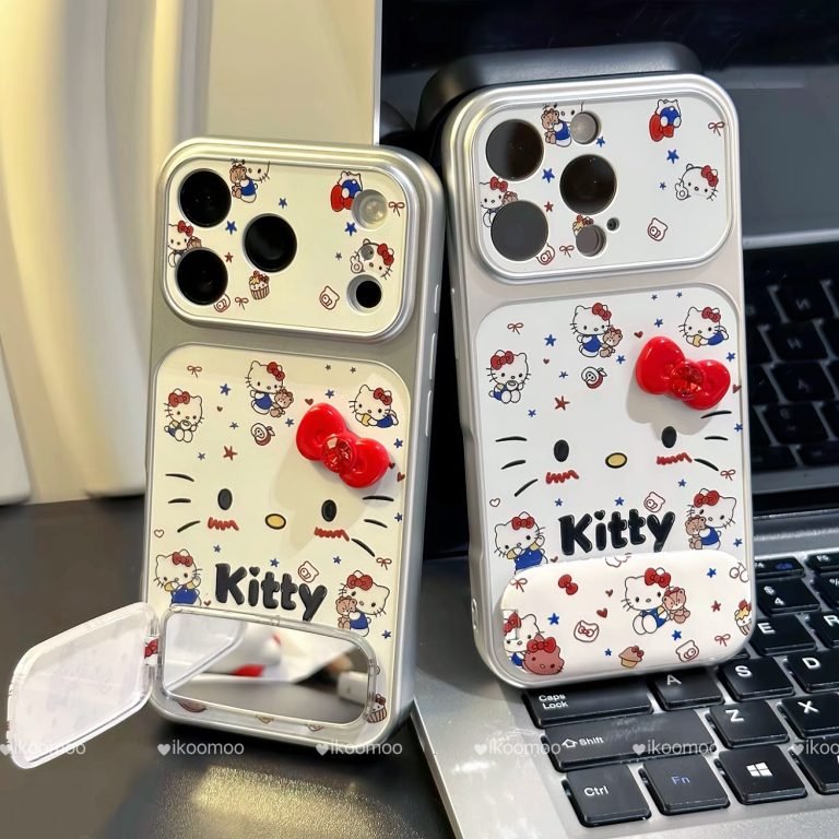 Cute Kitty Bow Protective Cover & Makeup Mirror Stand