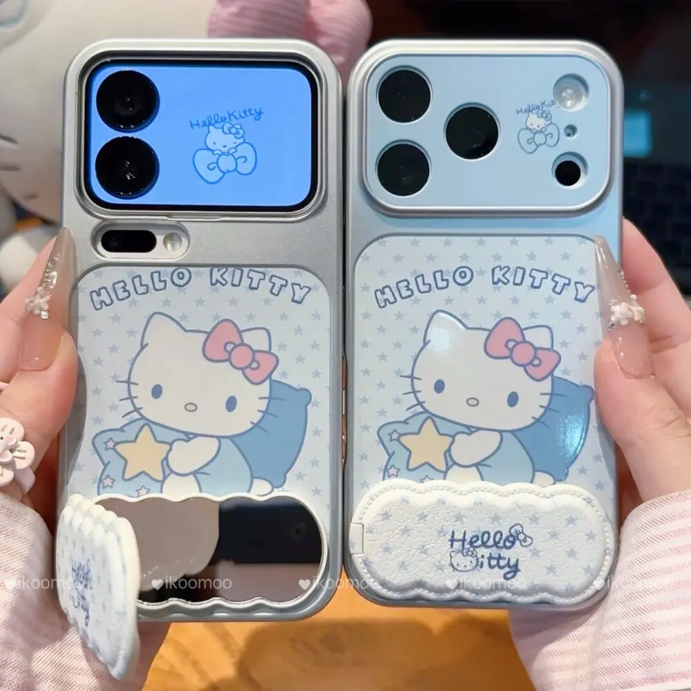 Blue Cream Kitty Good Night Phone Case with Mirror Stand