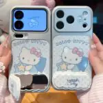 Blue Cream Kitty Good Night Phone Case with Mirror Stand