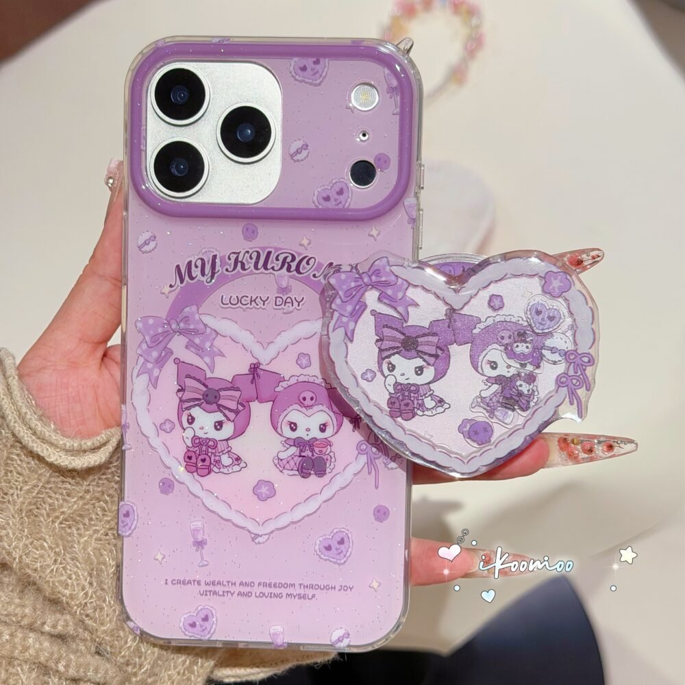 Purple Glitter Kuromi Heart MagSafe Case Set