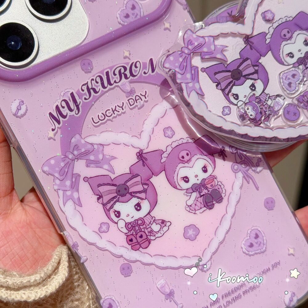 Purple Glitter Kuromi Heart MagSafe Case Set