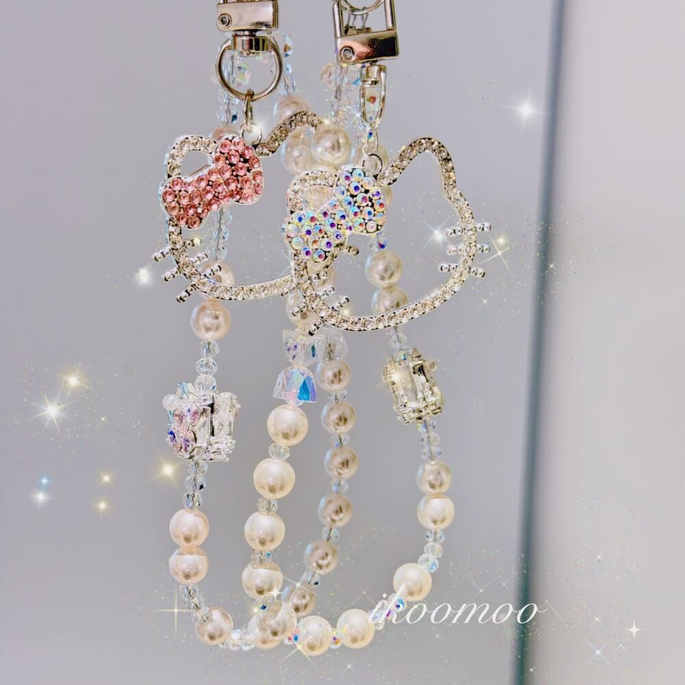Bling Bling Kitty Pearl Crystals Phone Charm