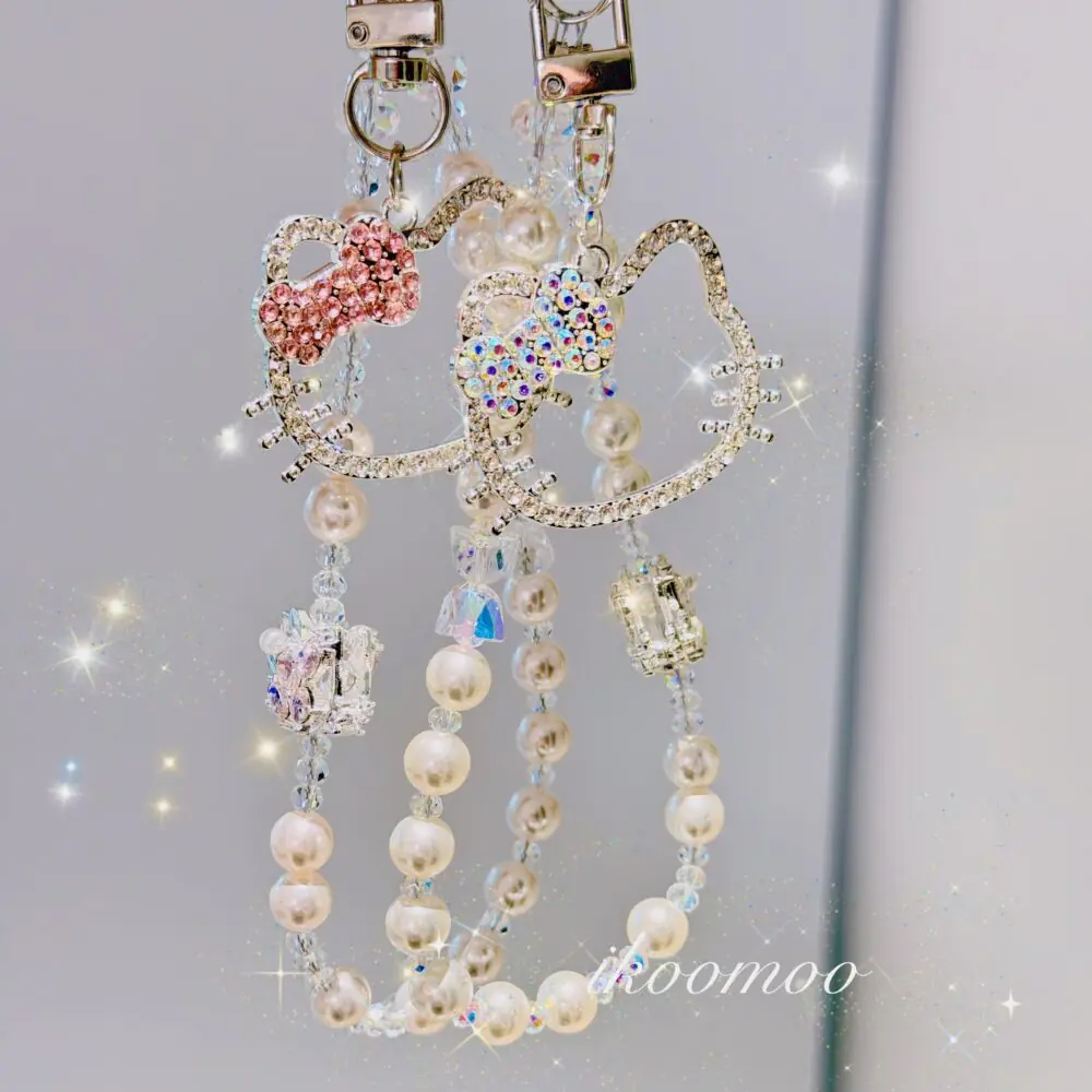 Bling Bling Kitty Pearl Crystals Phone Charm