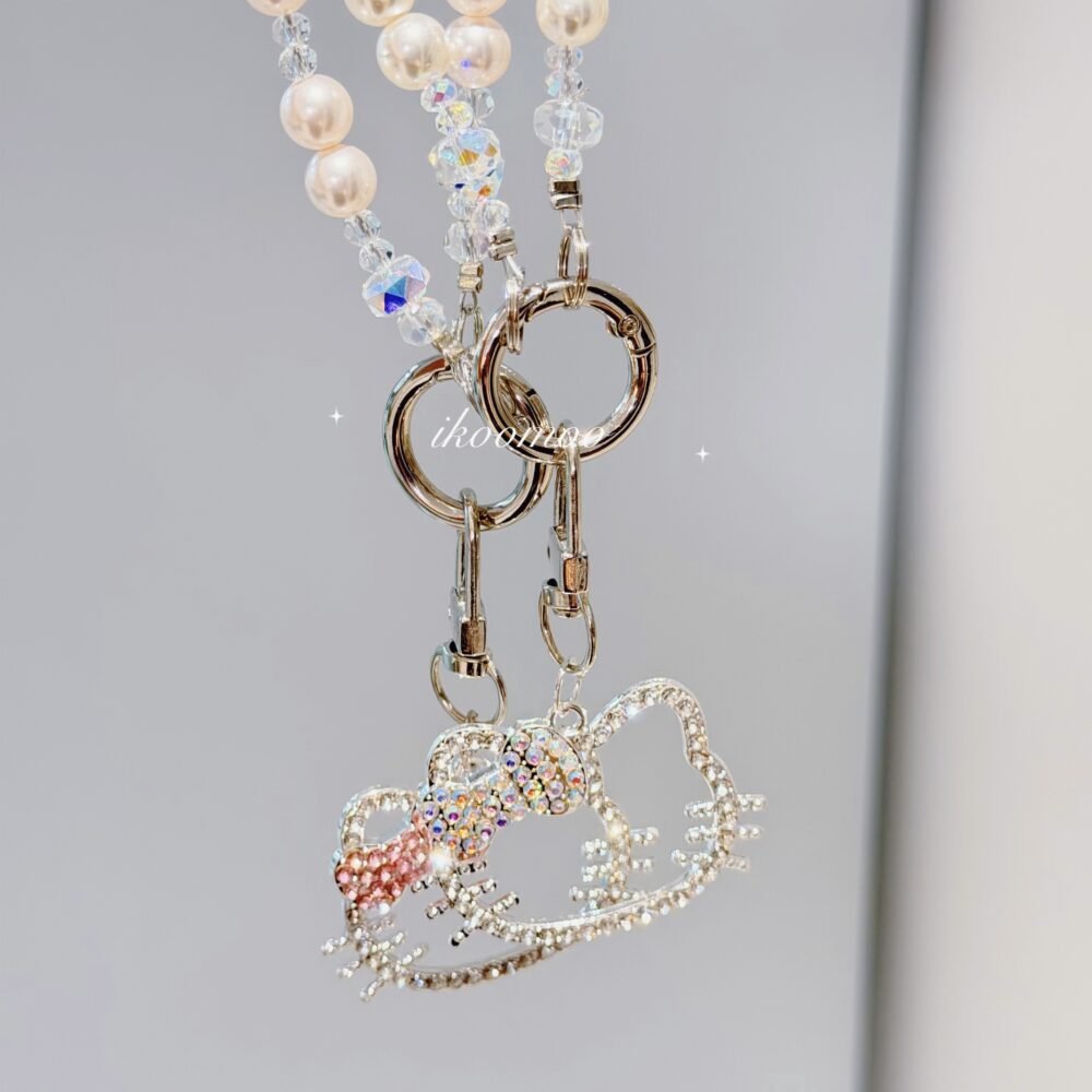 Bling Bling Kitty Pearl Crystals Phone Charm