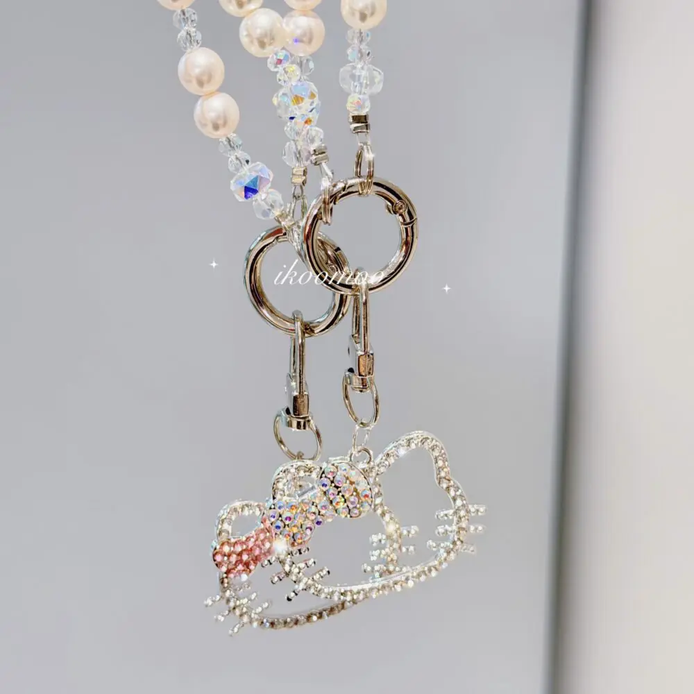 Bling Bling Kitty Pearl Crystals Phone Charm