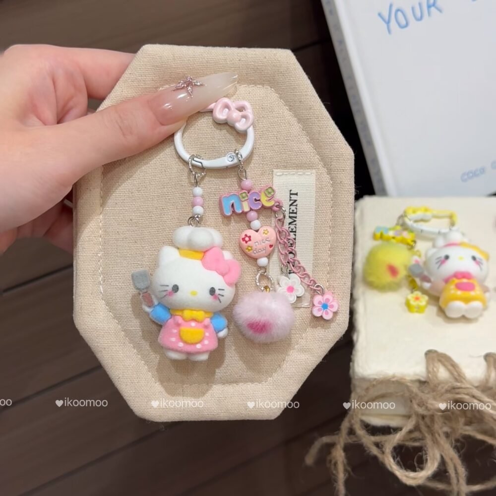 Colorful Fluffy Kitty Chef Cute Keychain Phone Charm