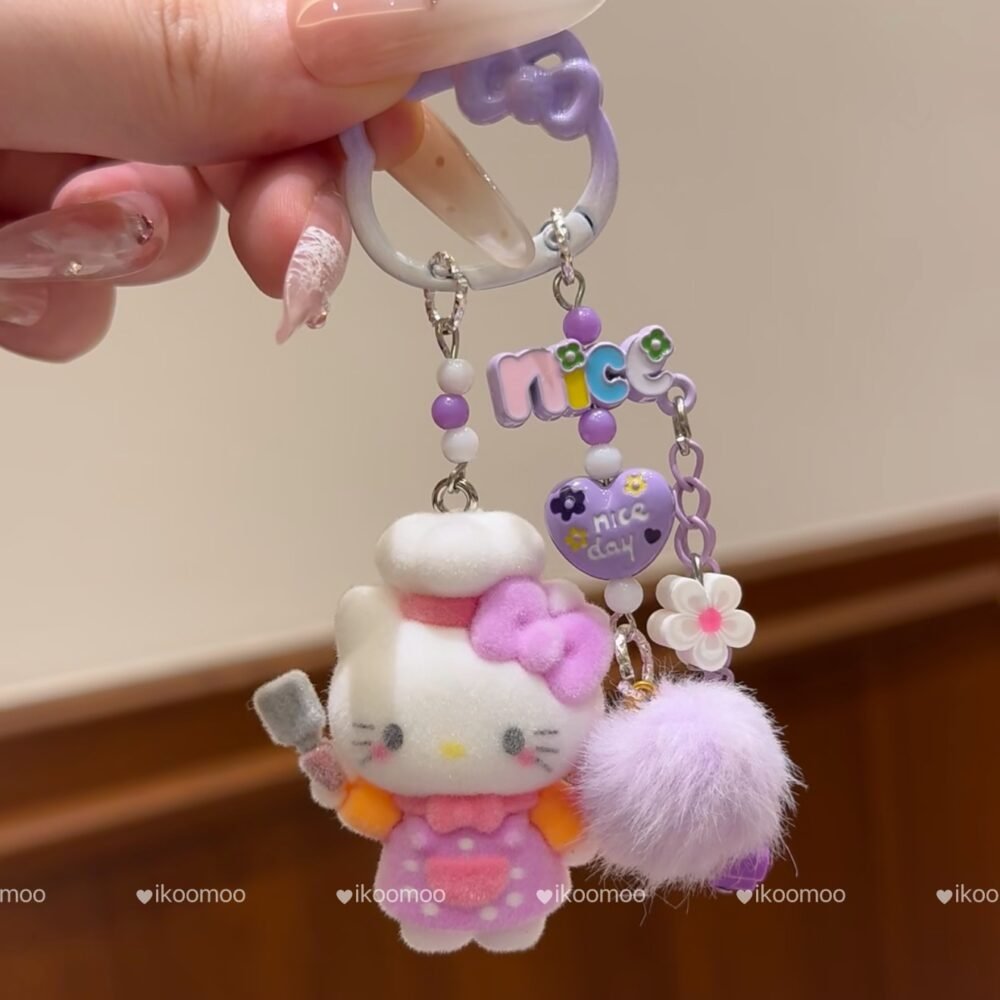 Colorful Fluffy Kitty Chef Cute Keychain Phone Charm