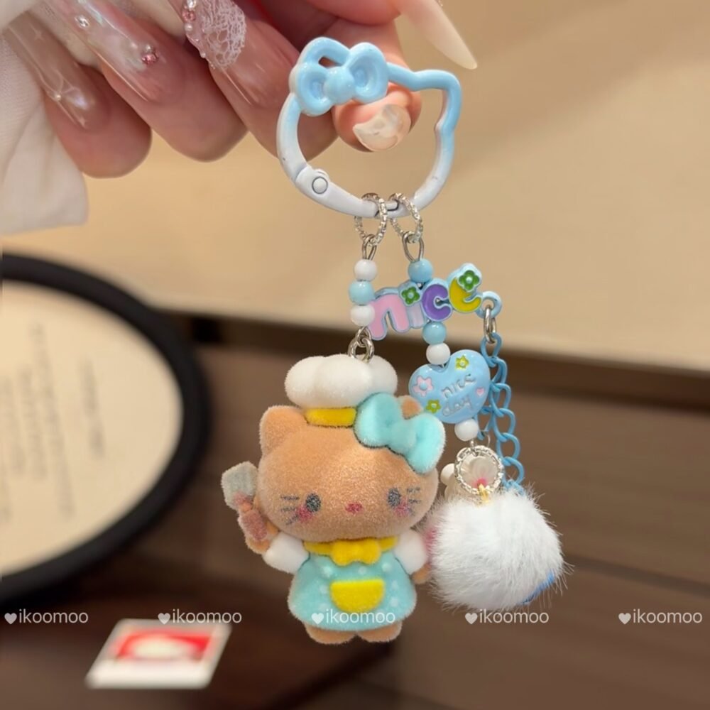Colorful Fluffy Kitty Chef Cute Keychain Phone Charm