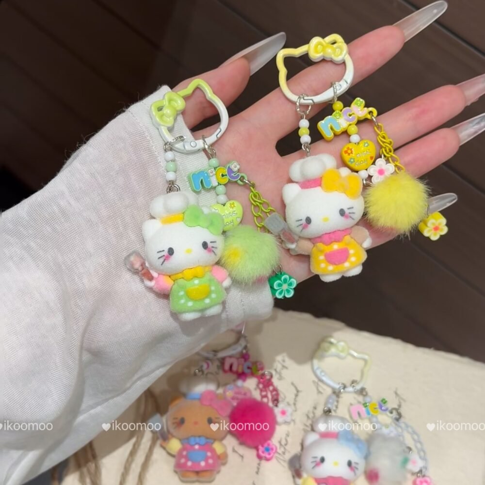 Colorful Fluffy Kitty Chef Cute Keychain Phone Charm