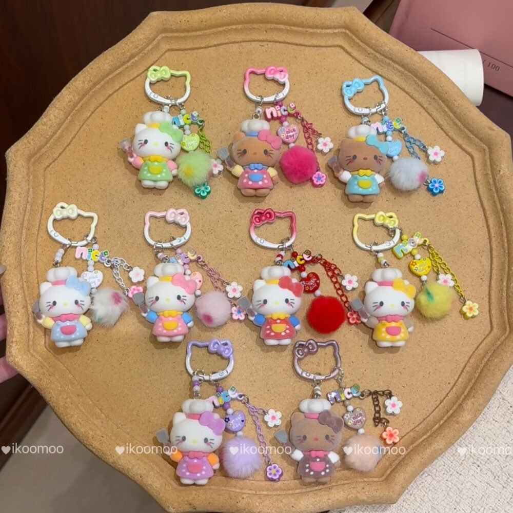 Colorful Fluffy Kitty Chef Cute Keychain Phone Charm