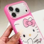 Kitty Pink Leather Phone Case with Glitter Camera Cover