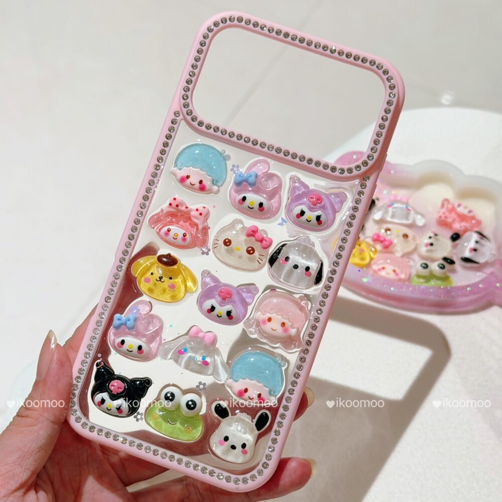 Cute Family Jelly Clear Resin Glitter Phone Case