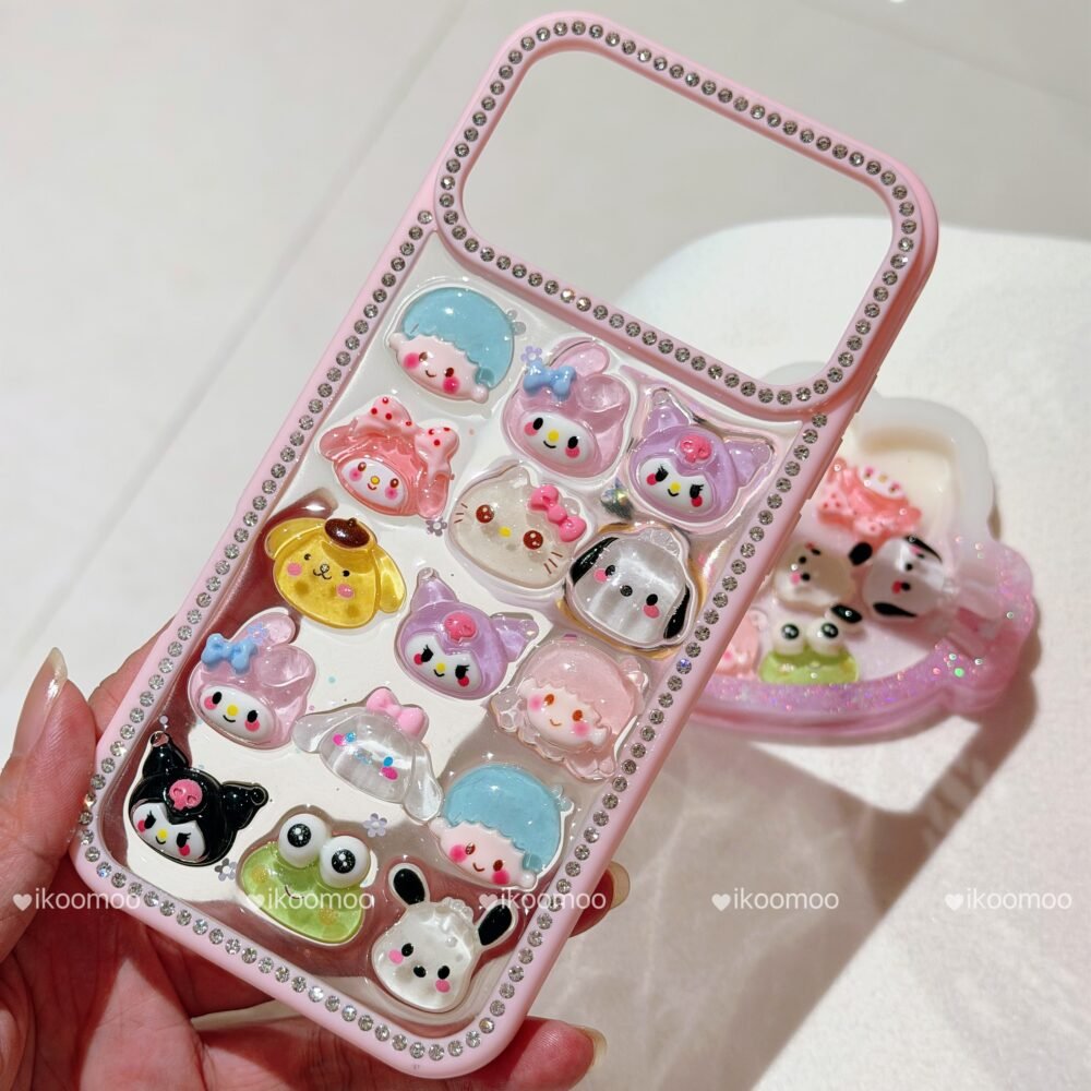Cute Family Jelly Clear Resin Glitter Phone Case