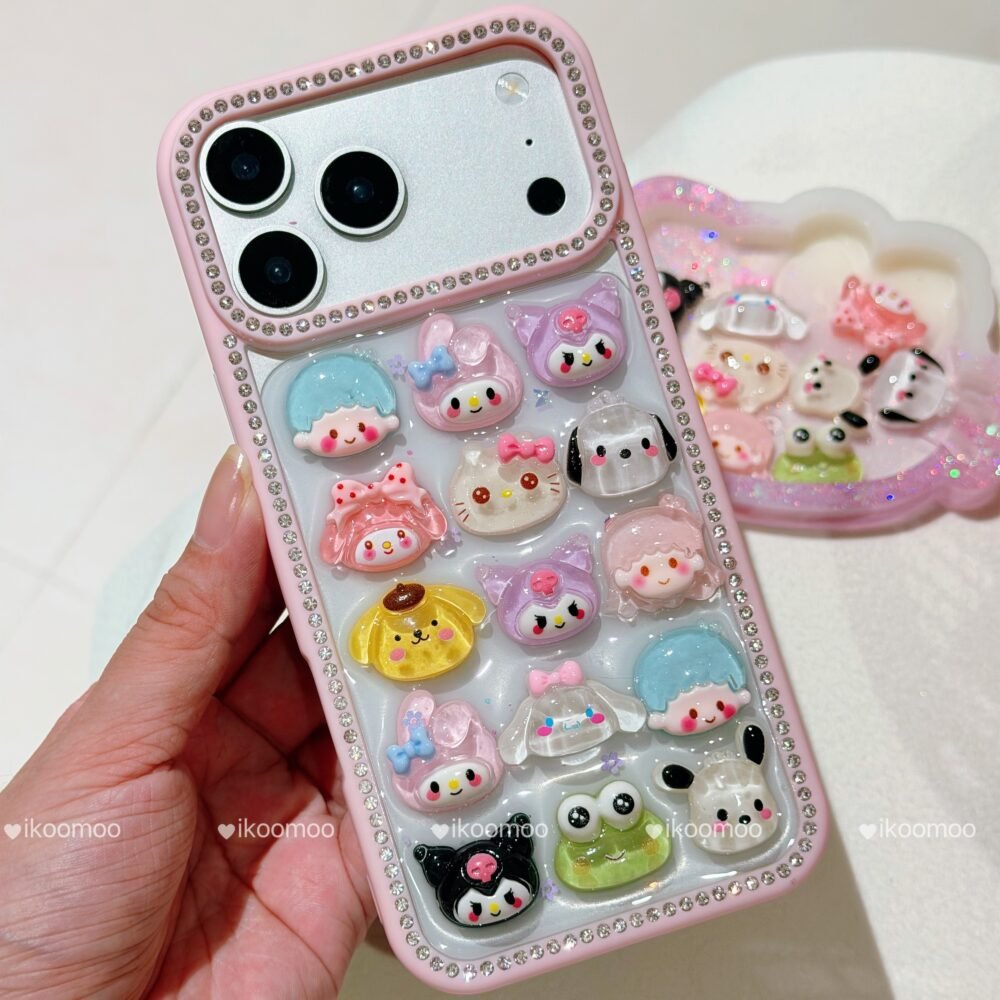 Cute Family Jelly Clear Resin Glitter Phone Case