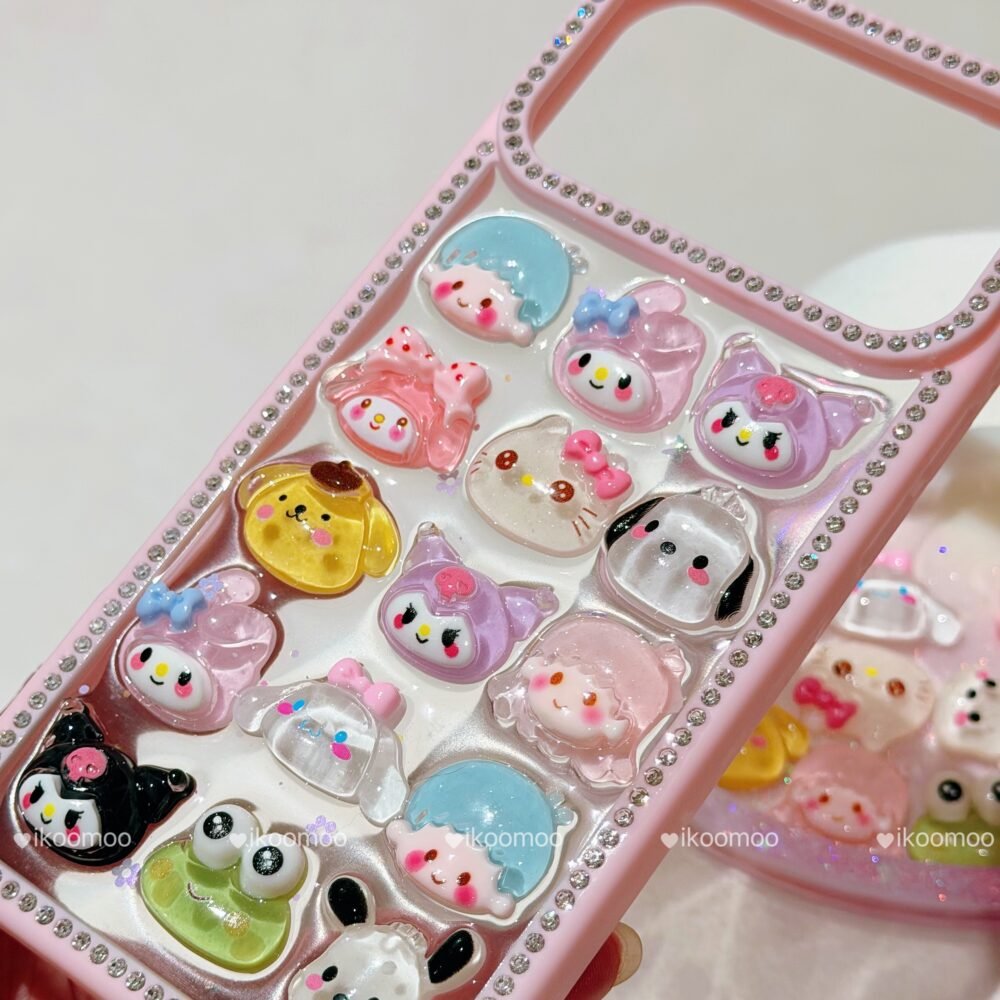 Cute Family Jelly Clear Resin Glitter Phone Case