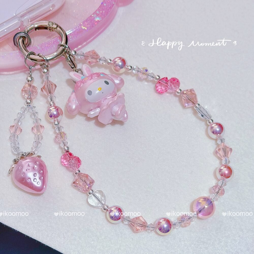 Fairy Melody Pink Laser Pearl Strawberry Phone Charm