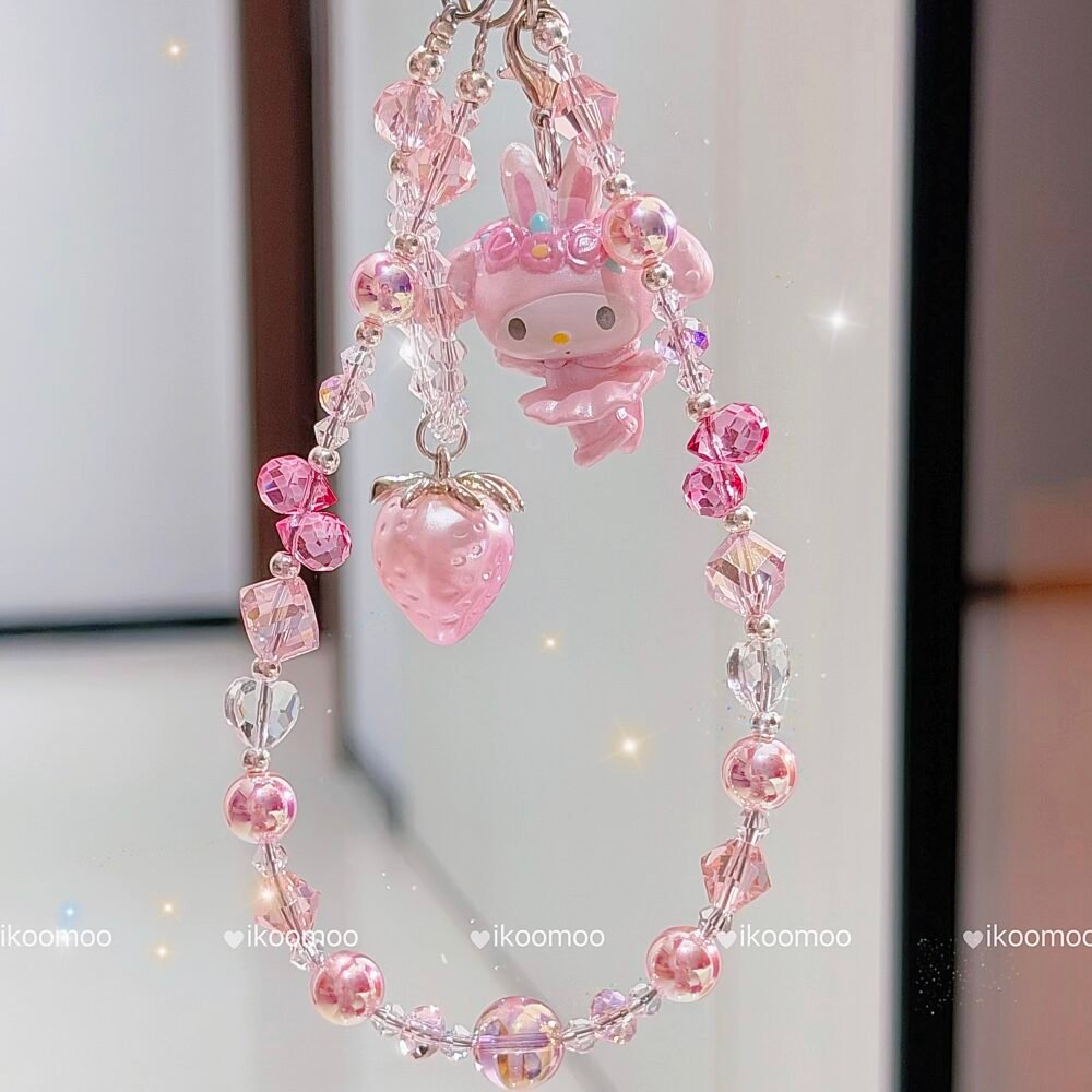 Fairy Melody Pink Laser Pearl Strawberry Phone Charm