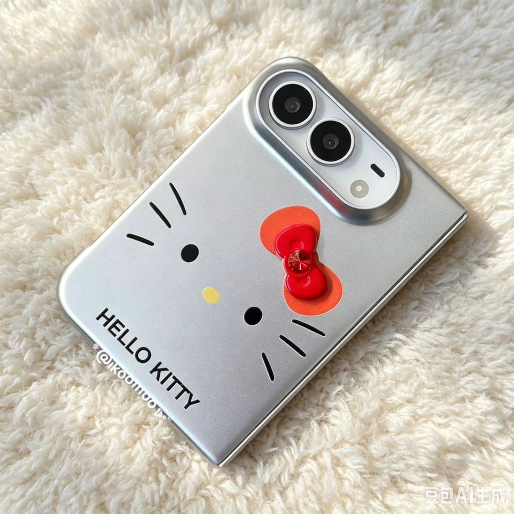 Big Face Kitty in Silver iPhone Duo Case with Bow