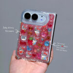 [Customs]Jelly Kitty Strawberry Red Glitters Resin iPhone Duo Case