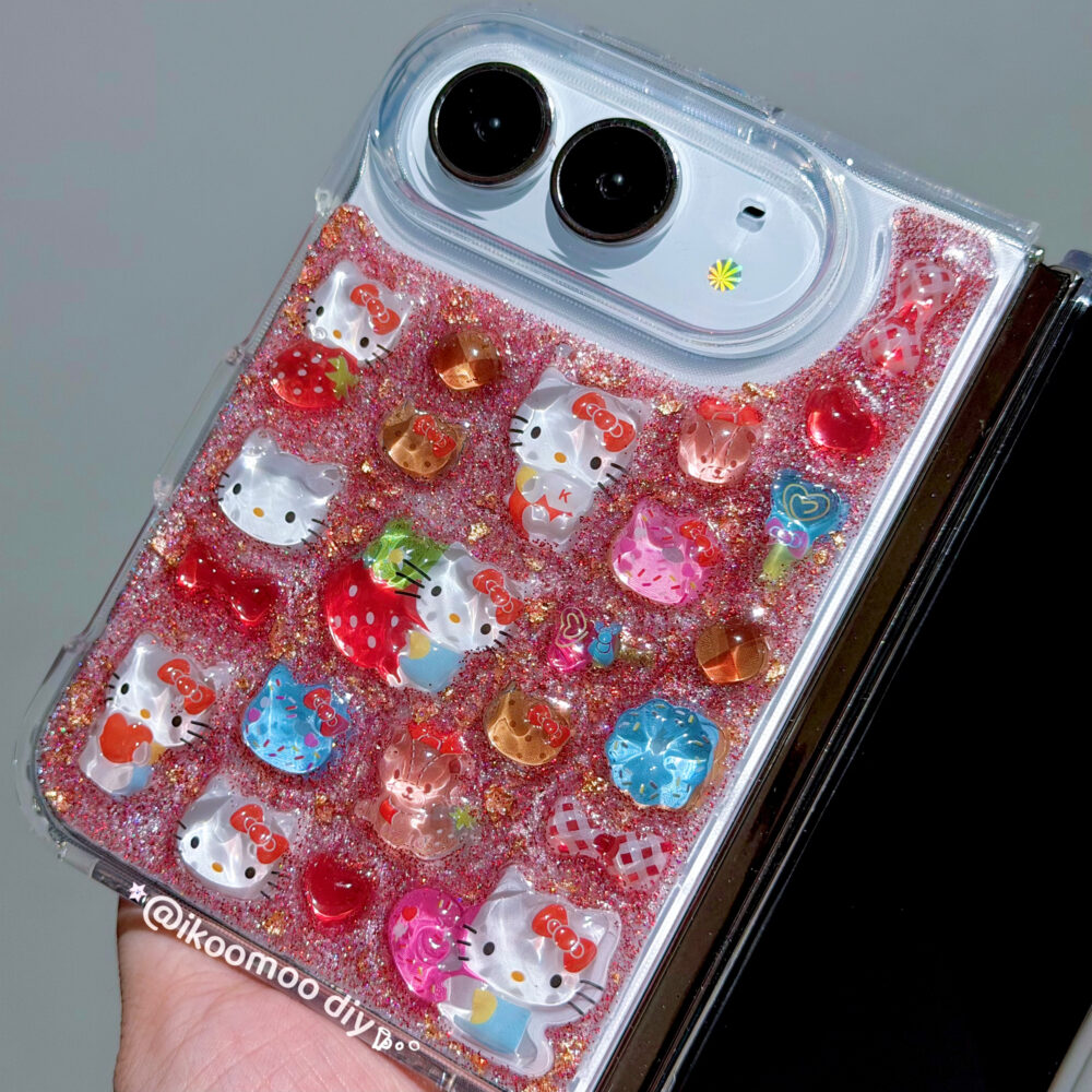 [Customs]Jelly Kitty Strawberry Red Glitters Resin iPhone Duo Case