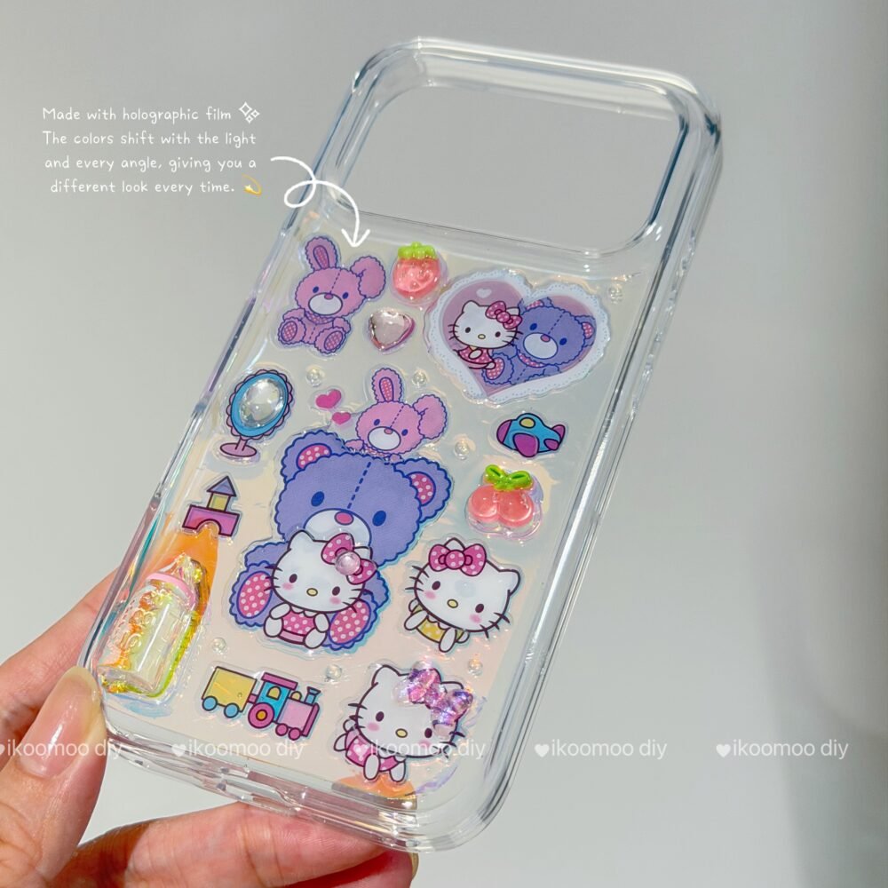 Custom Kitty Childhood Laser Glitter Resin Phone Case