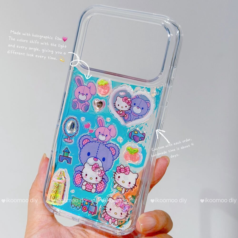 Custom Kitty Childhood Laser Glitter Resin Phone Case