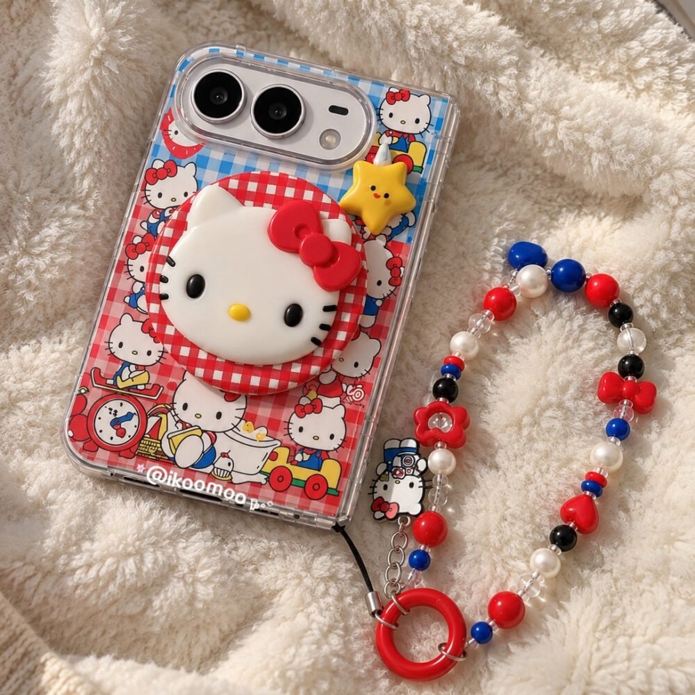Retro Kitty Gingham iPhone Duo Magnetic Case Set