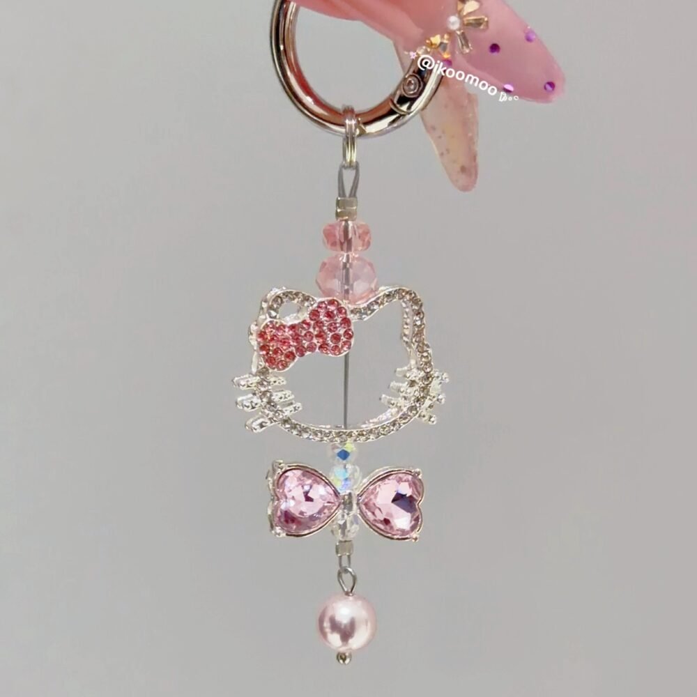 Kitty Crystal Pink Pearl Phone Charm(send clear spacer)