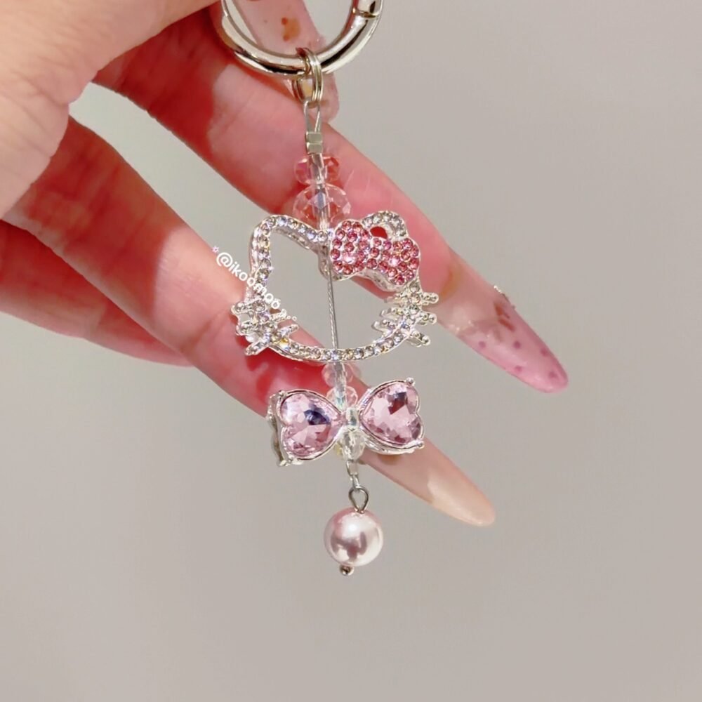 Kitty Crystal Pink Pearl Phone Charm(send clear spacer)