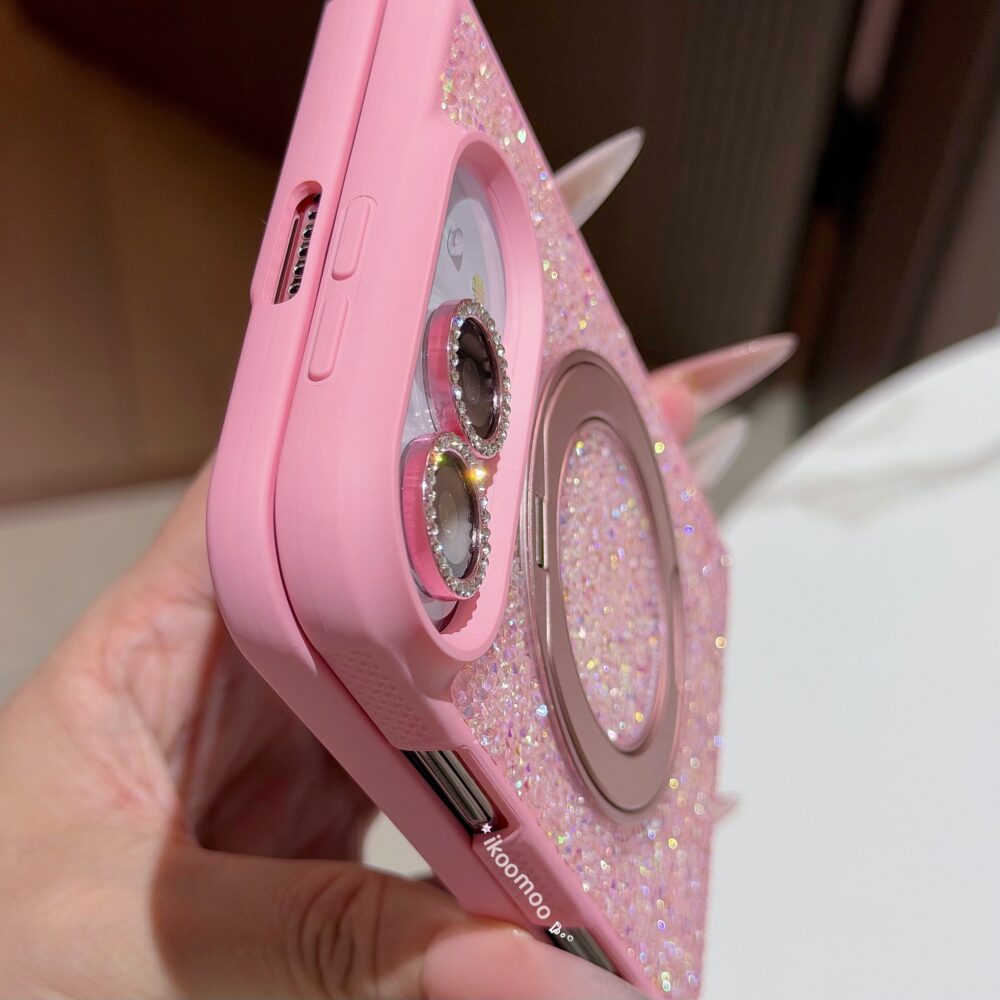 Aurora Crystals Rose Pink MagSafe iPhone Duo Case with Holder