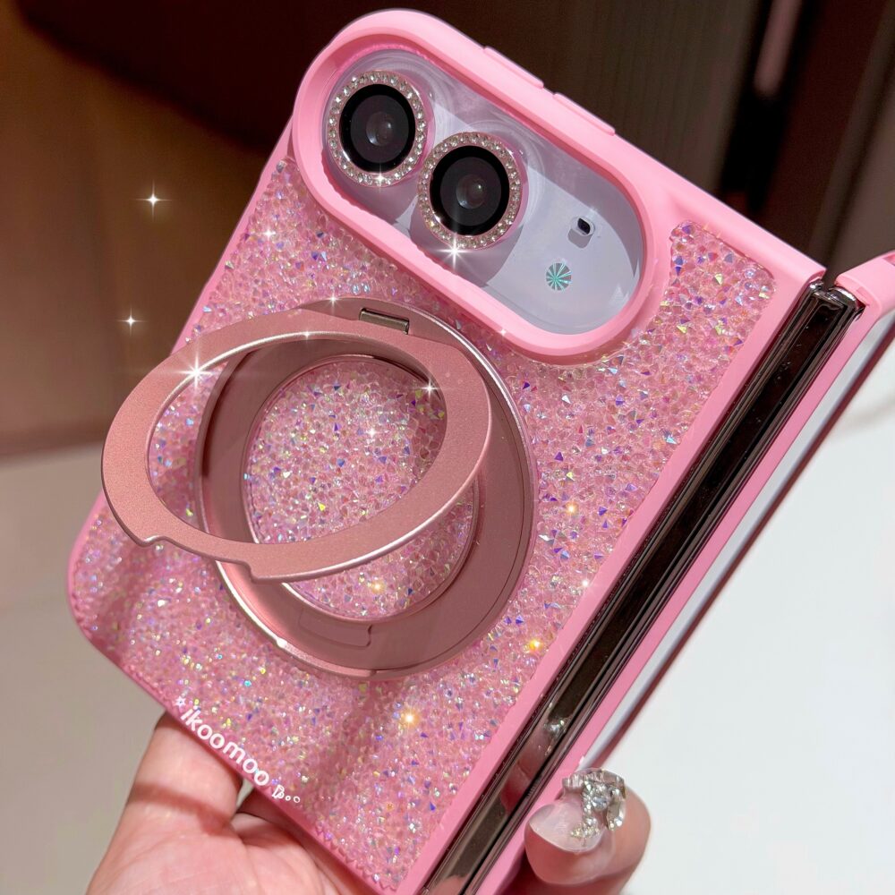 Aurora Crystals Rose Pink MagSafe iPhone Duo Case with Holder