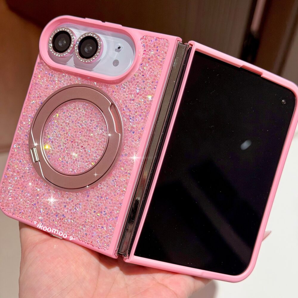 Aurora Crystals Rose Pink MagSafe iPhone Duo Case with Holder